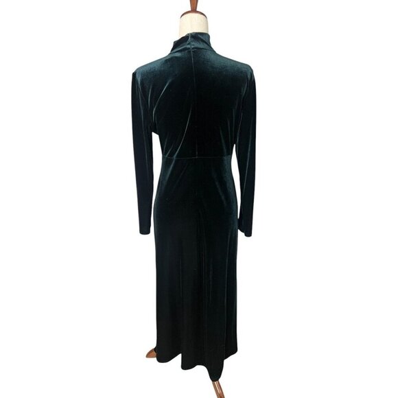VTG 90s Y2K Velvet Empire Waist Maxi Dress Green Goth Dark Romance 8P Stretch - Picture 4 of 12